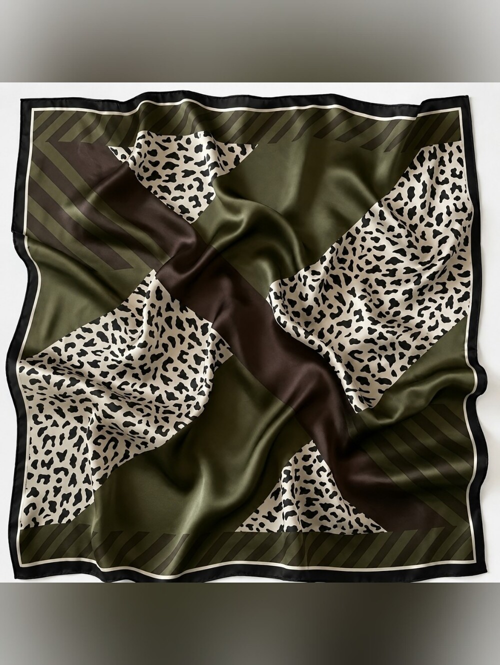 Olive Green Leopard Print Square Scarf